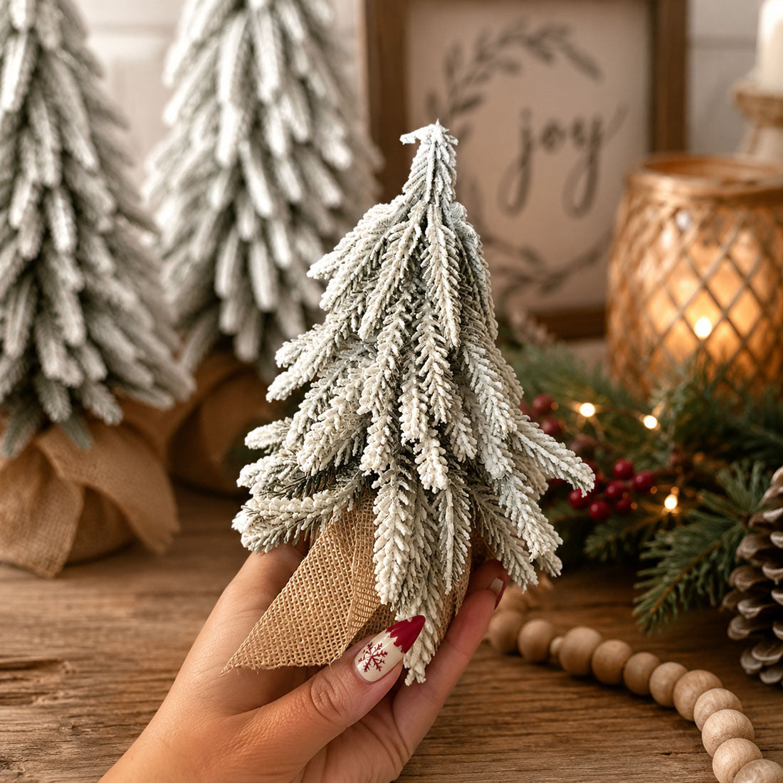Snow-Covered Tabletop Christmas Trees