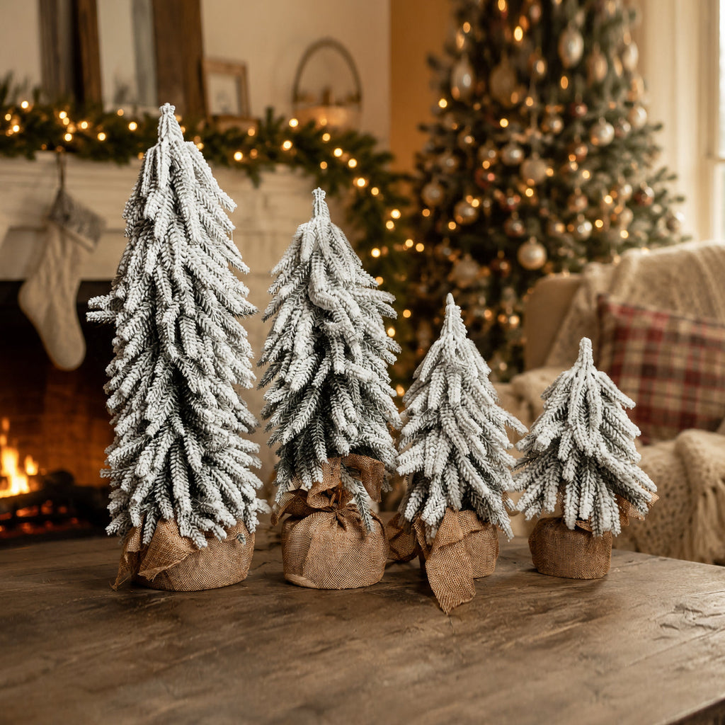 Snow-Covered Tabletop Christmas Trees