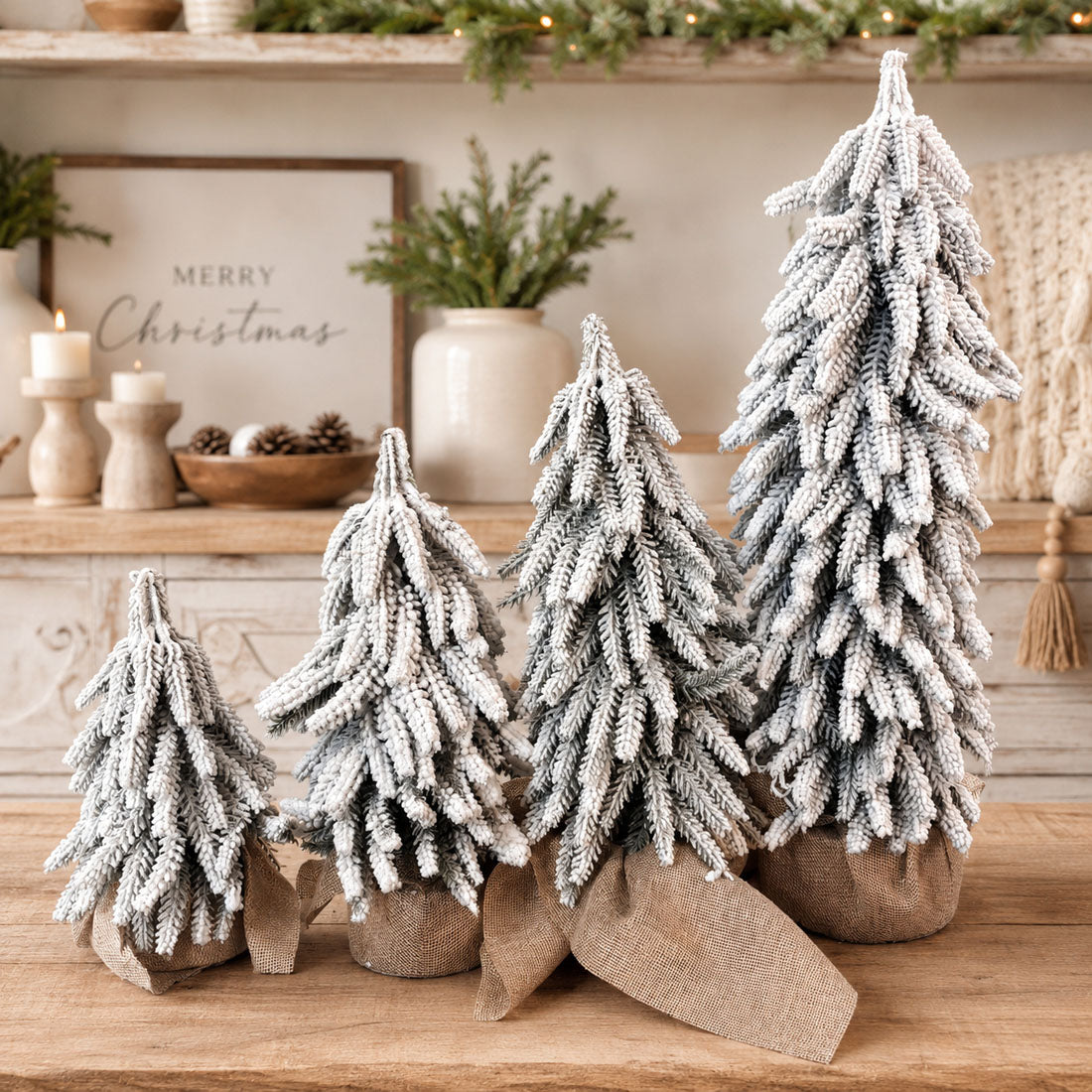 Snow-Covered Tabletop Christmas Trees