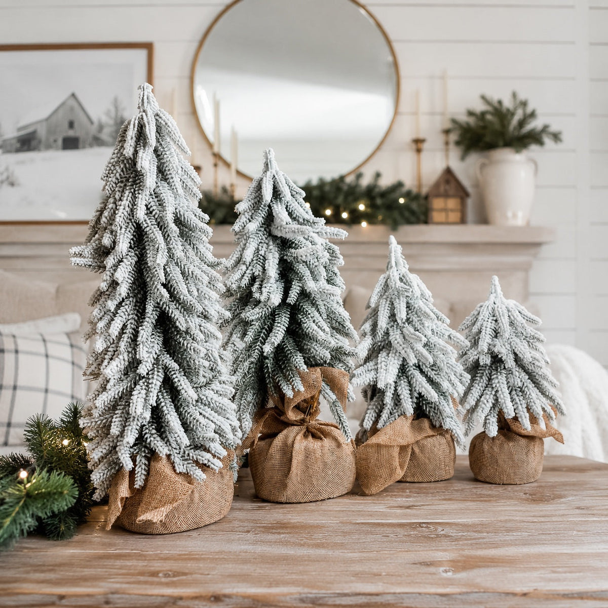 Snow-Covered Tabletop Christmas Trees