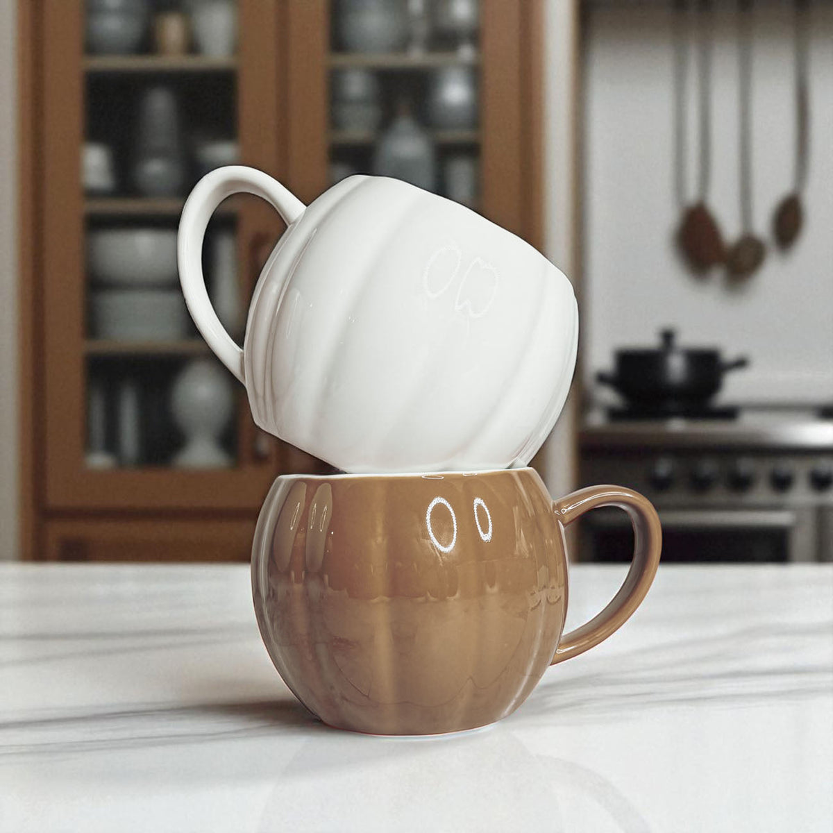 Pumpkin-Shaped Ceramic Mug — 16.8 oz
