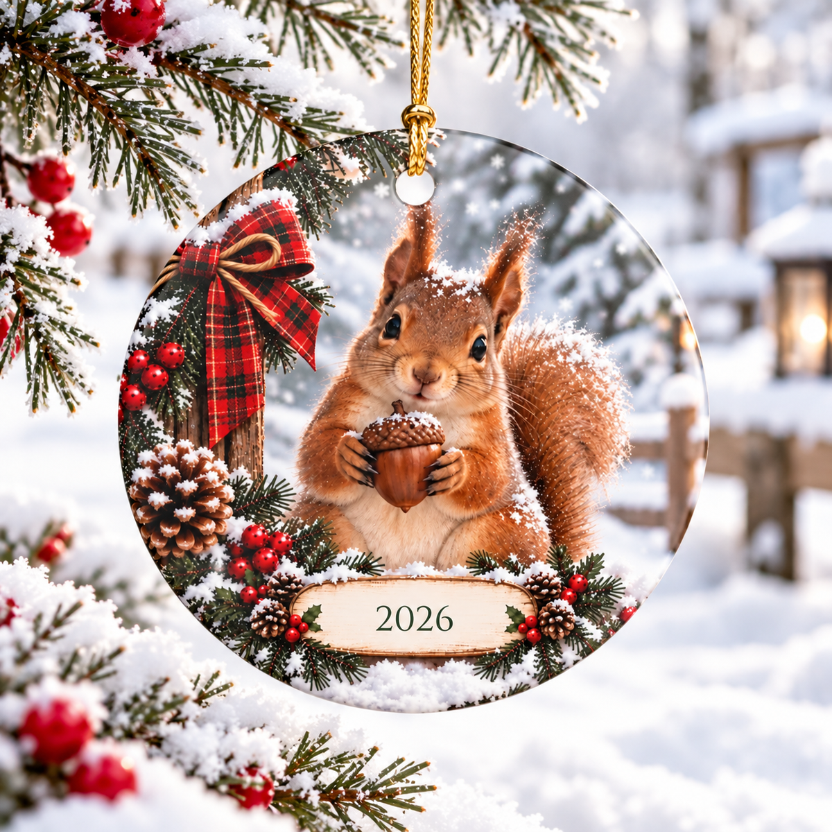 Personalized Squirrel Christmas Ornament — Custom Year