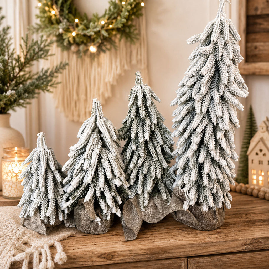 Snow-Covered Tabletop Christmas Trees