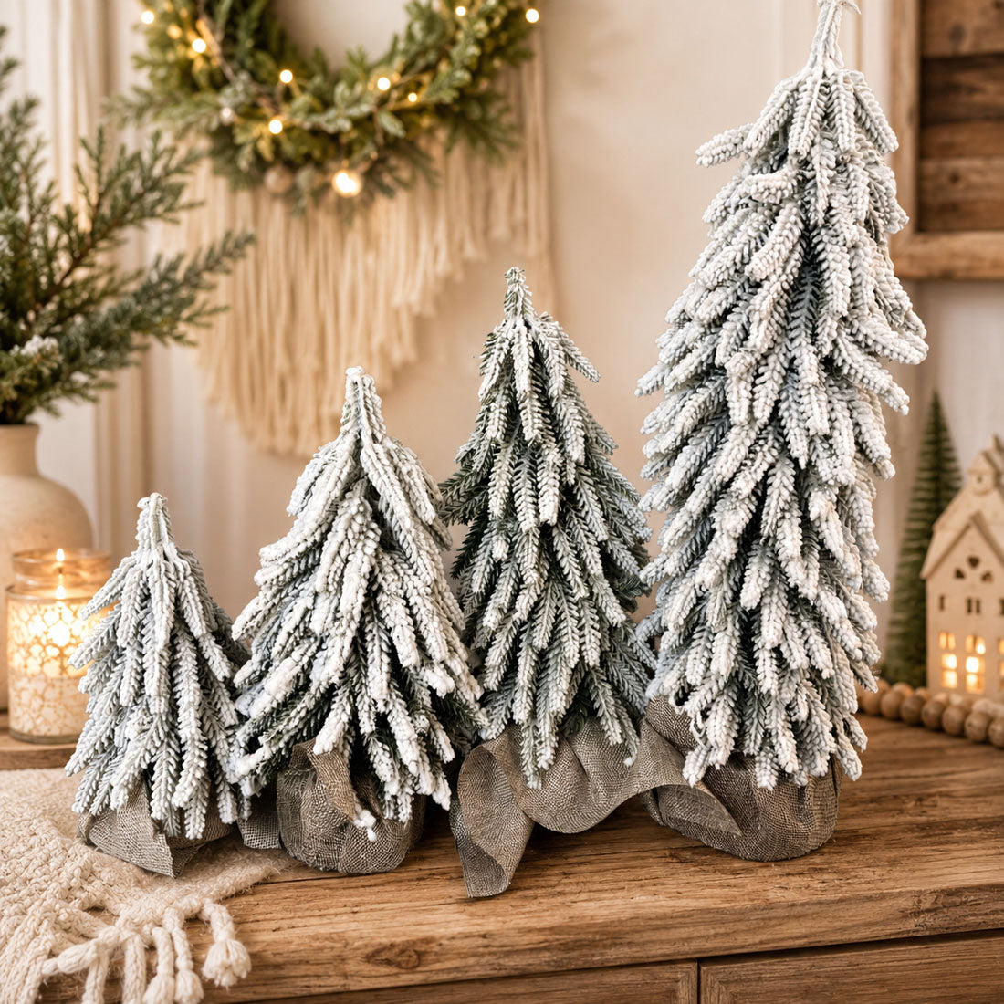 Snow-Covered Tabletop Christmas Trees