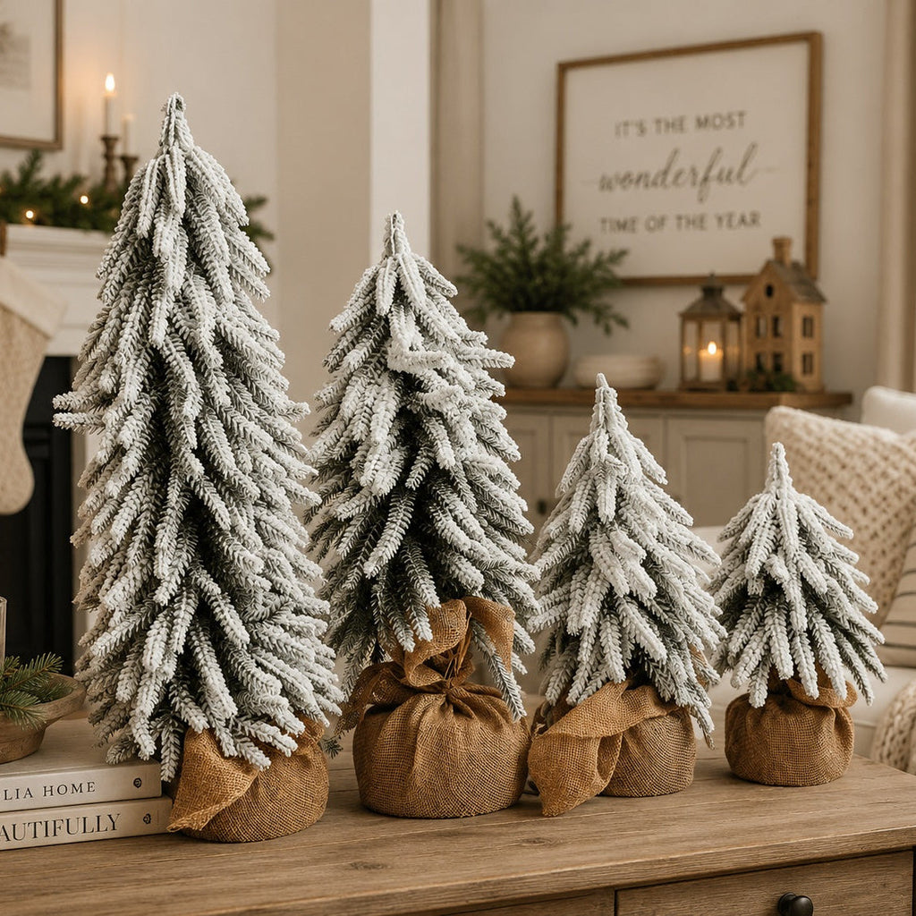 Snow-Covered Tabletop Christmas Trees