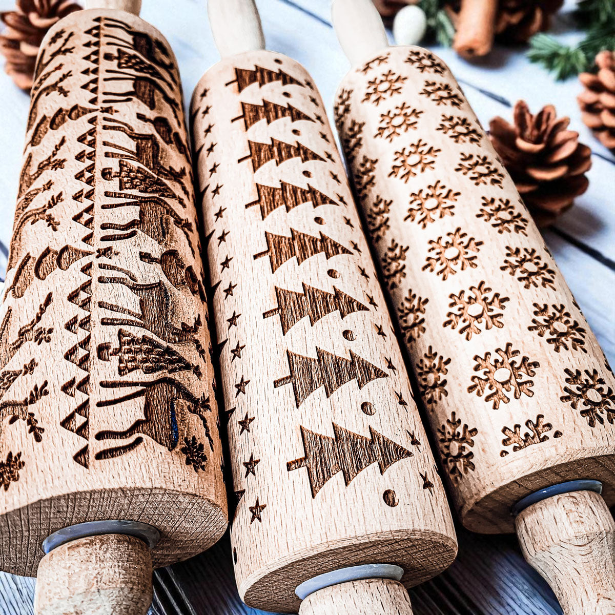 Christmas Embossed Rolling Pin — Choice of Design