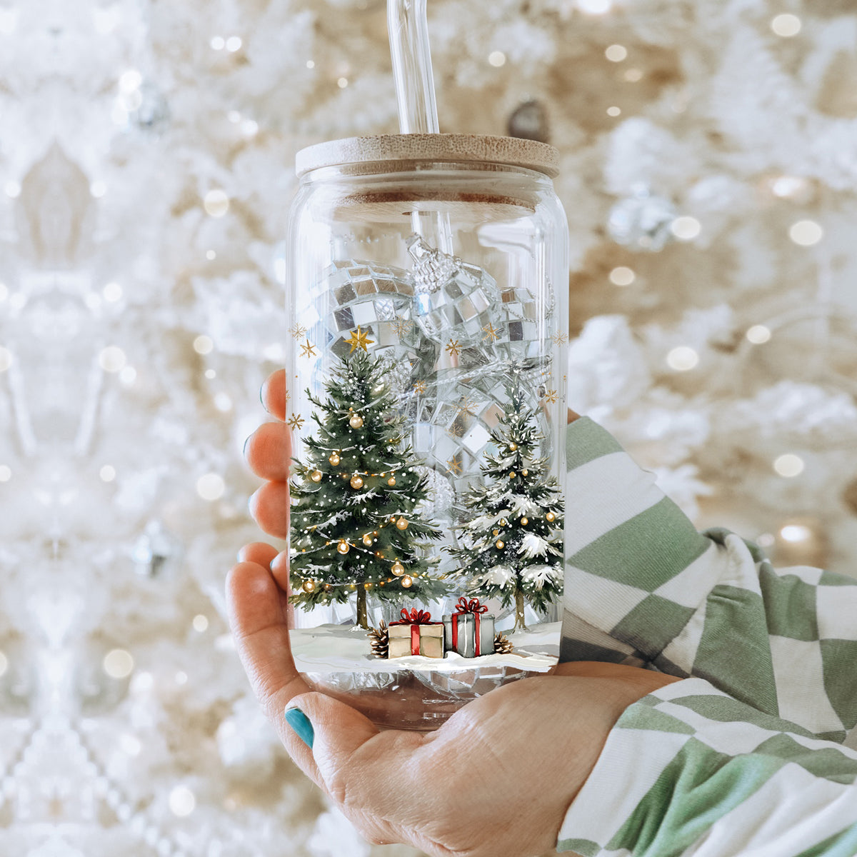 Christmas Tree Glass Tumbler with Straw – Retro Holiday Designs