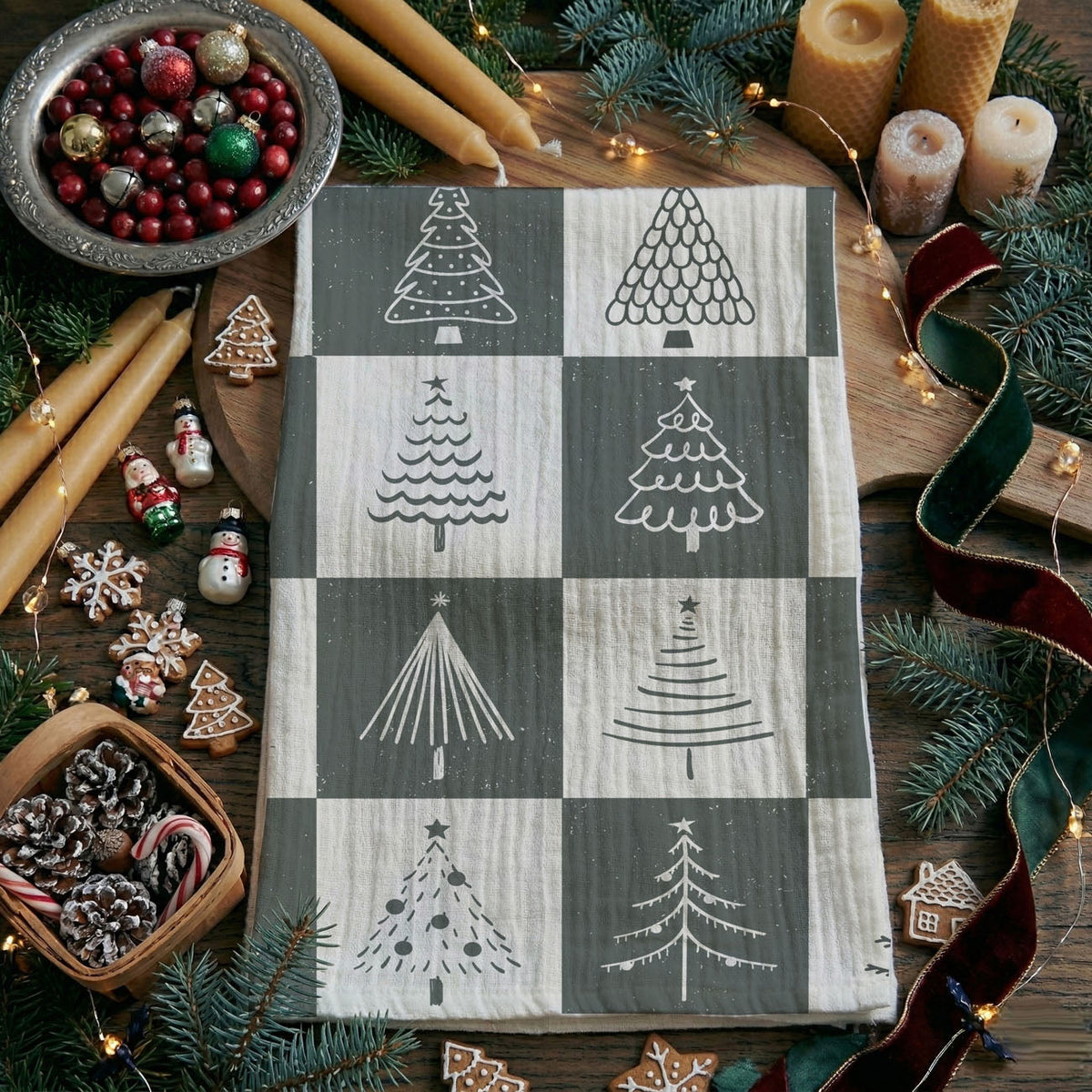 Christmas Flour Sack Kitchen Towel — Choice of Holiday Design
