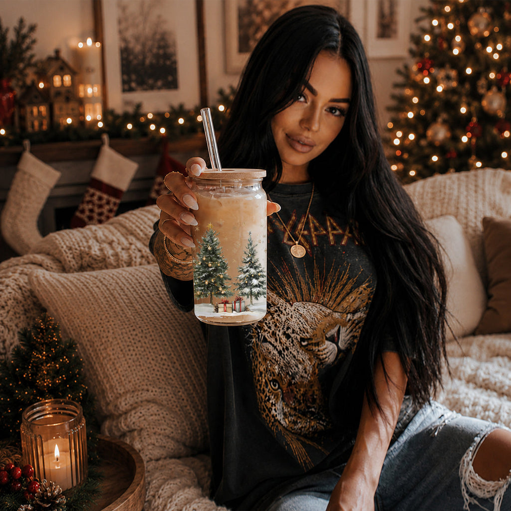 Christmas Tree Glass Tumbler with Straw – Retro Holiday Designs