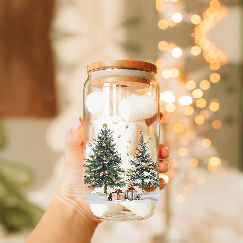 Christmas Tree Glass Tumbler with Straw – Retro Holiday Designs