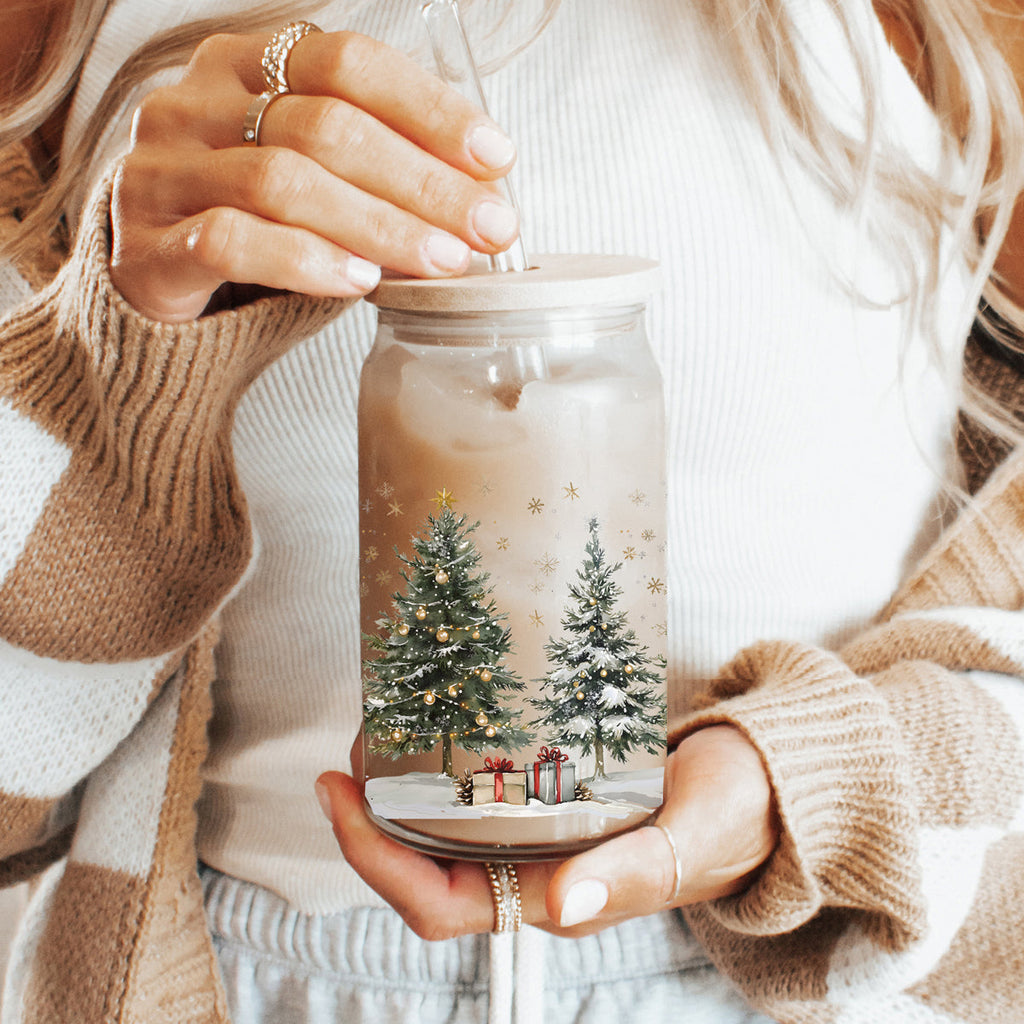 Christmas Tree Glass Tumbler with Straw – Retro Holiday Designs