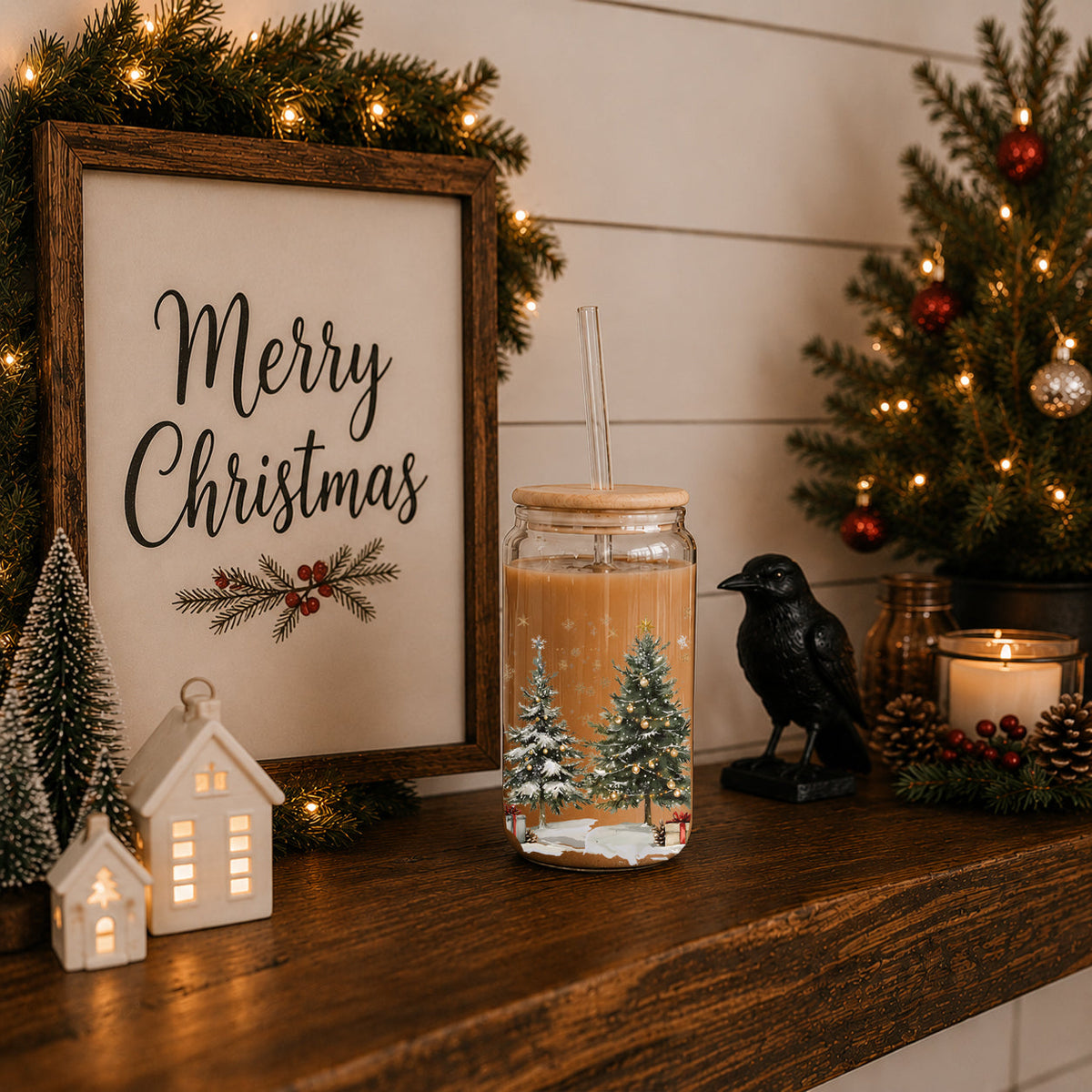 Christmas Tree Glass Tumbler with Straw – Retro Holiday Designs