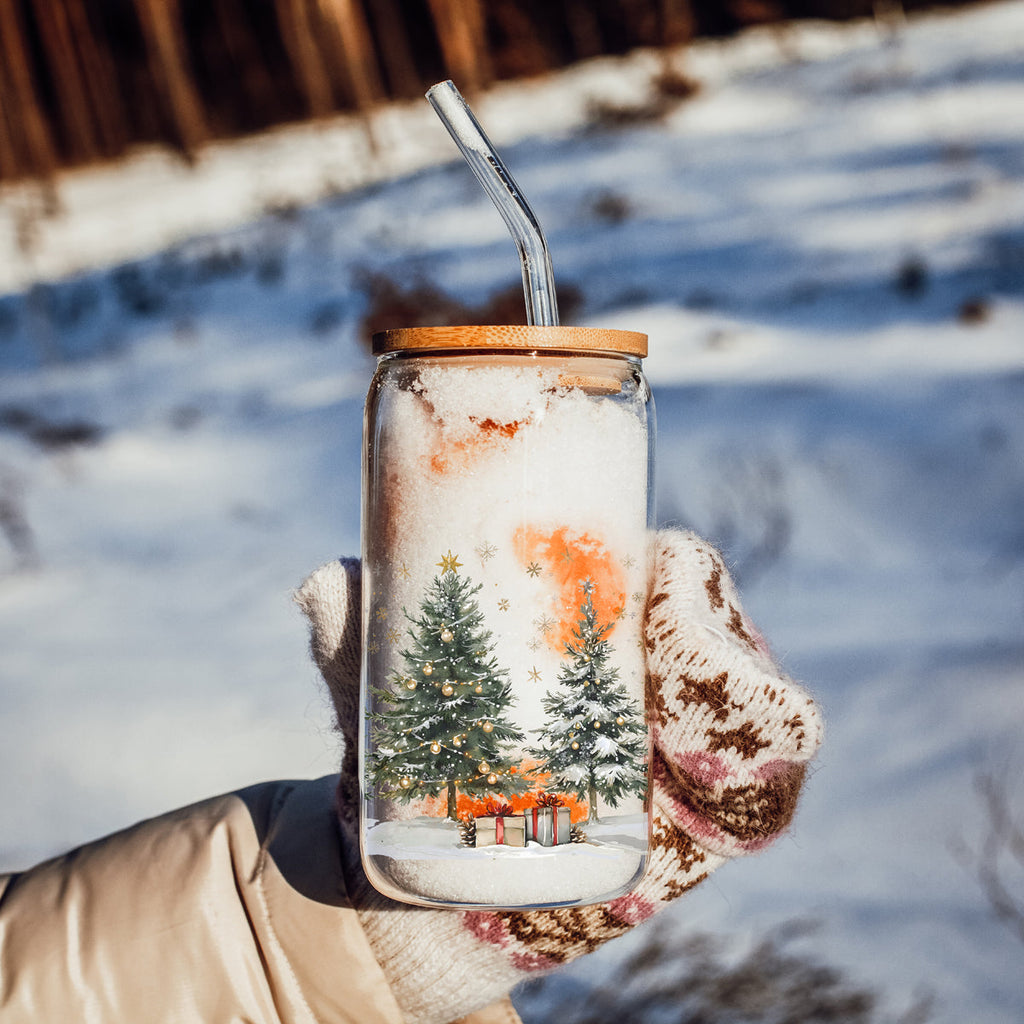 Christmas Tree Glass Tumbler with Straw – Retro Holiday Designs