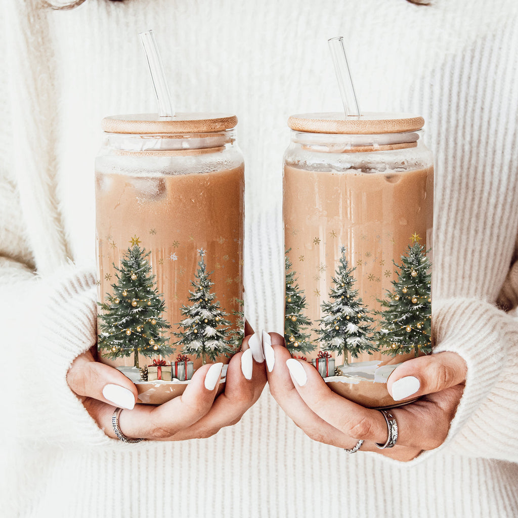 Christmas Tree Glass Tumbler with Straw – Retro Holiday Designs
