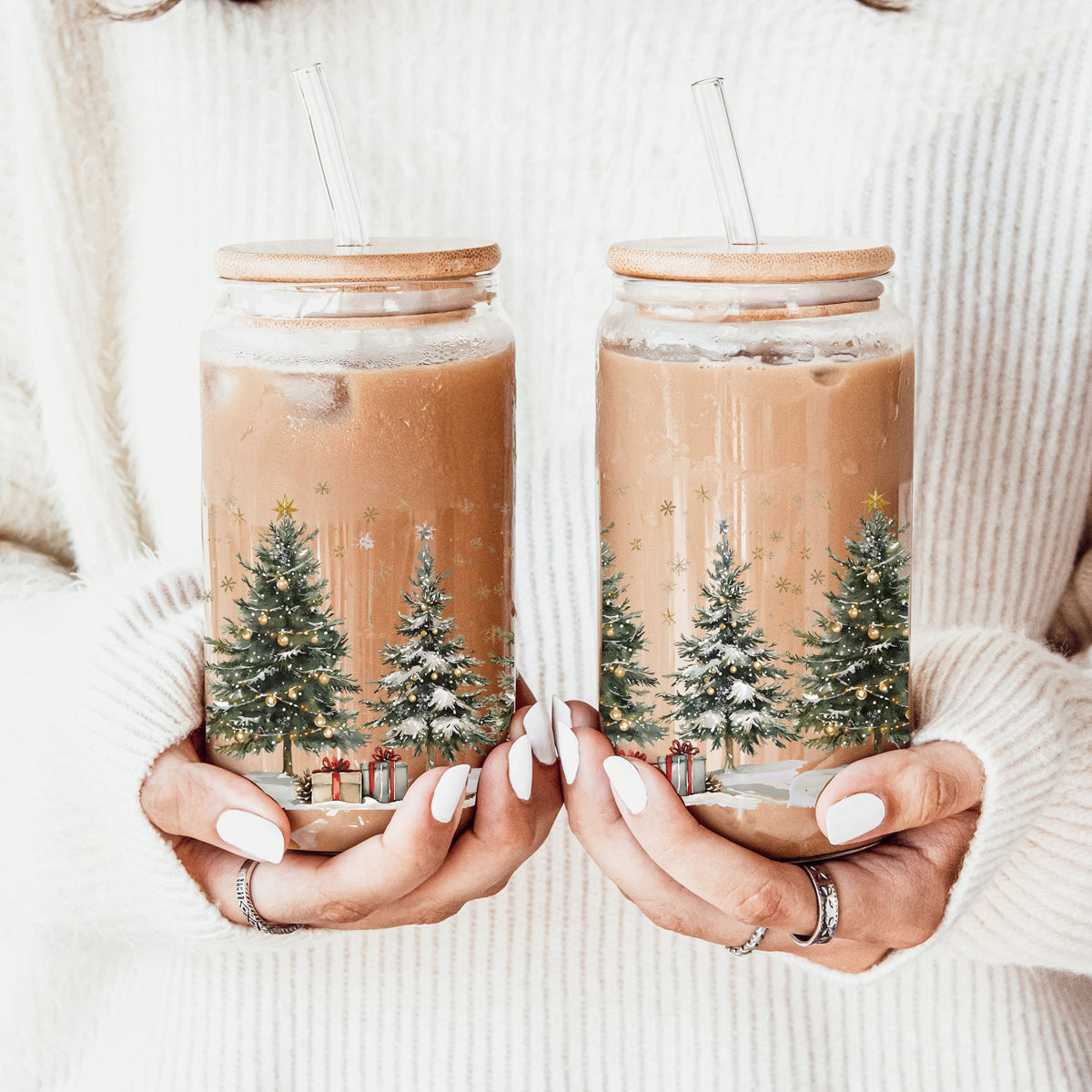 Christmas Tree Glass Tumbler with Straw – Retro Holiday Designs