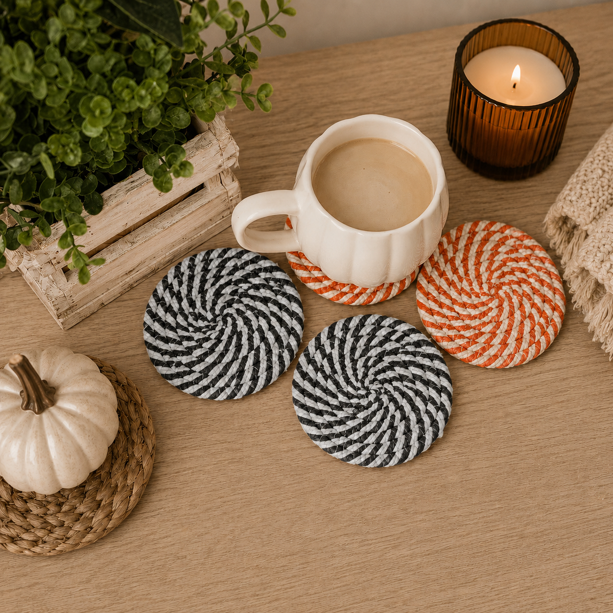 Braided Fall Fabric Coasters — Choice of Set