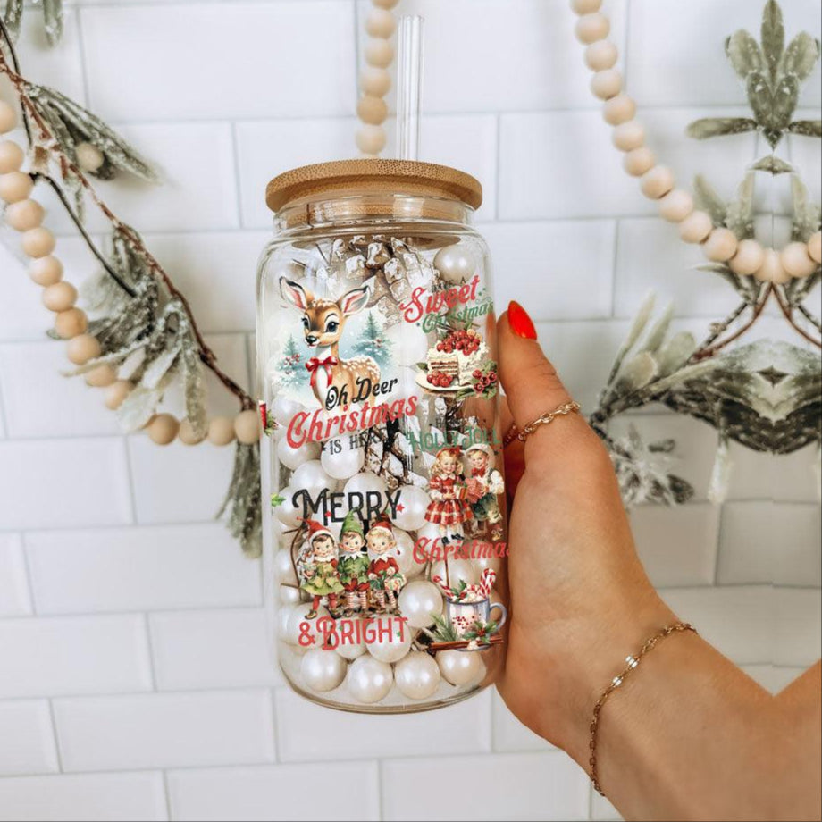 Vintage Christmas Glass Tumbler — 17 oz