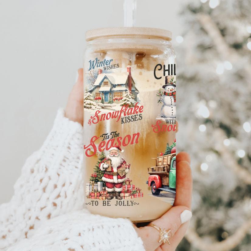 Vintage Christmas Glass Tumbler — 17 oz