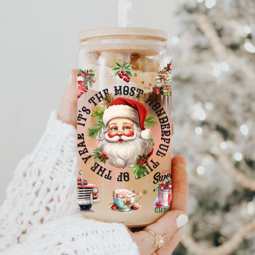 Vintage Christmas Glass Tumbler — 17 oz