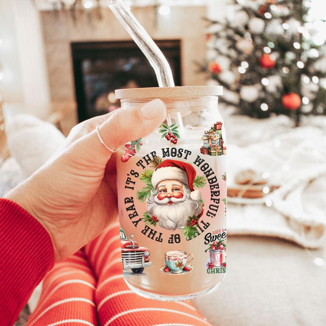 Vintage Christmas Glass Tumbler — 17 oz