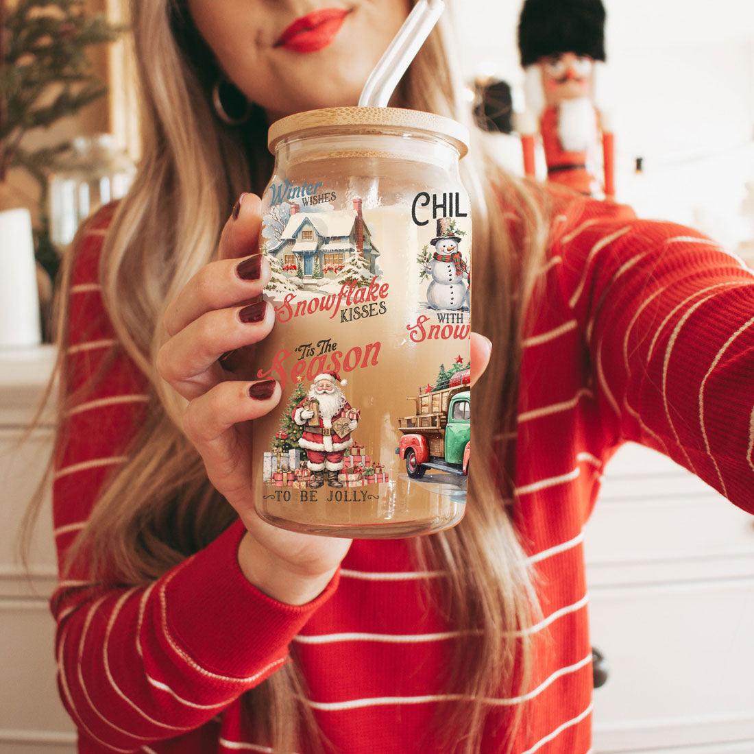Vintage Christmas Glass Tumbler — 17 oz