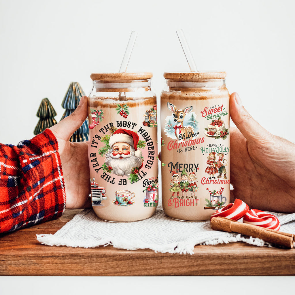 Vintage Christmas Glass Tumbler — 17 oz