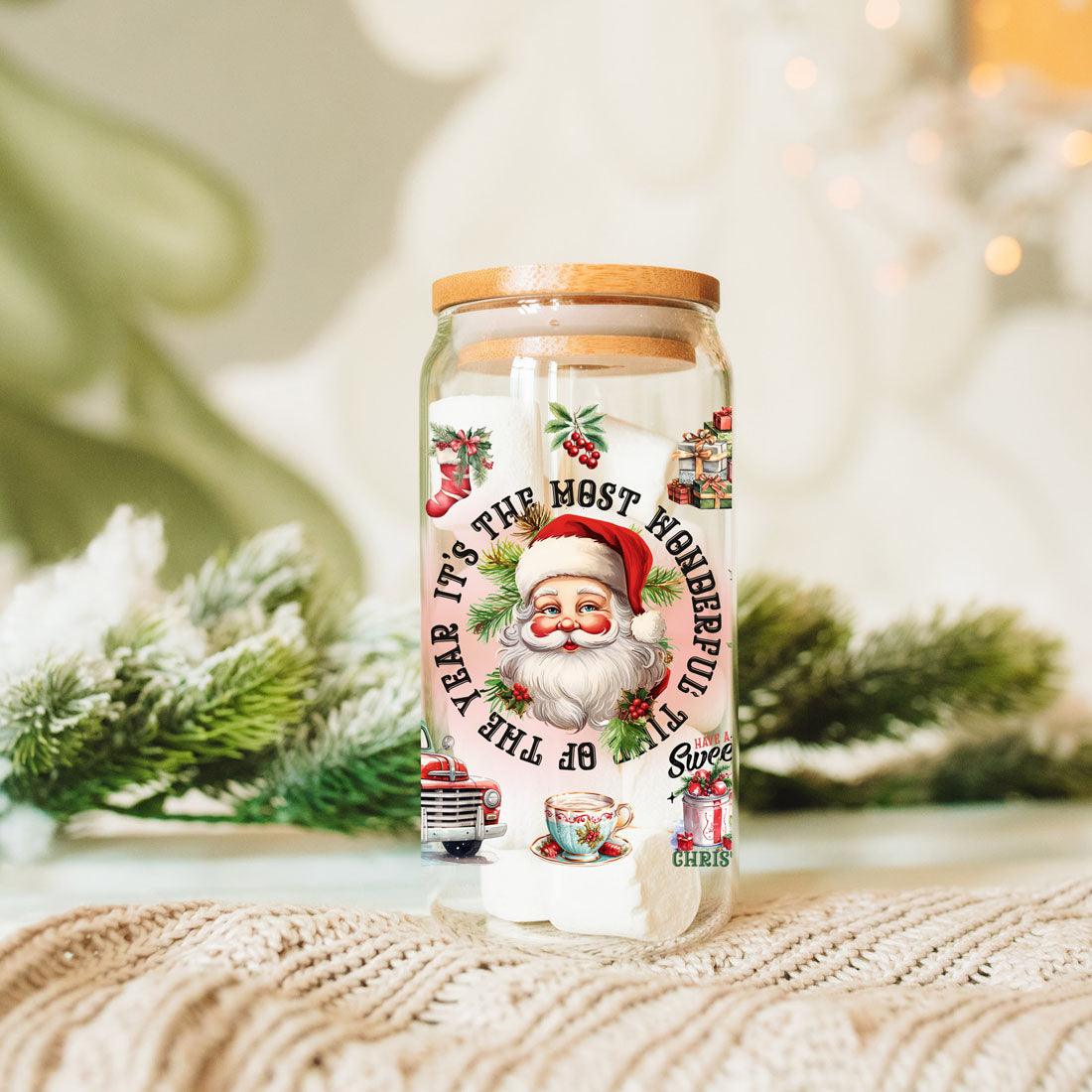 Vintage Christmas Glass Tumbler — 17 oz