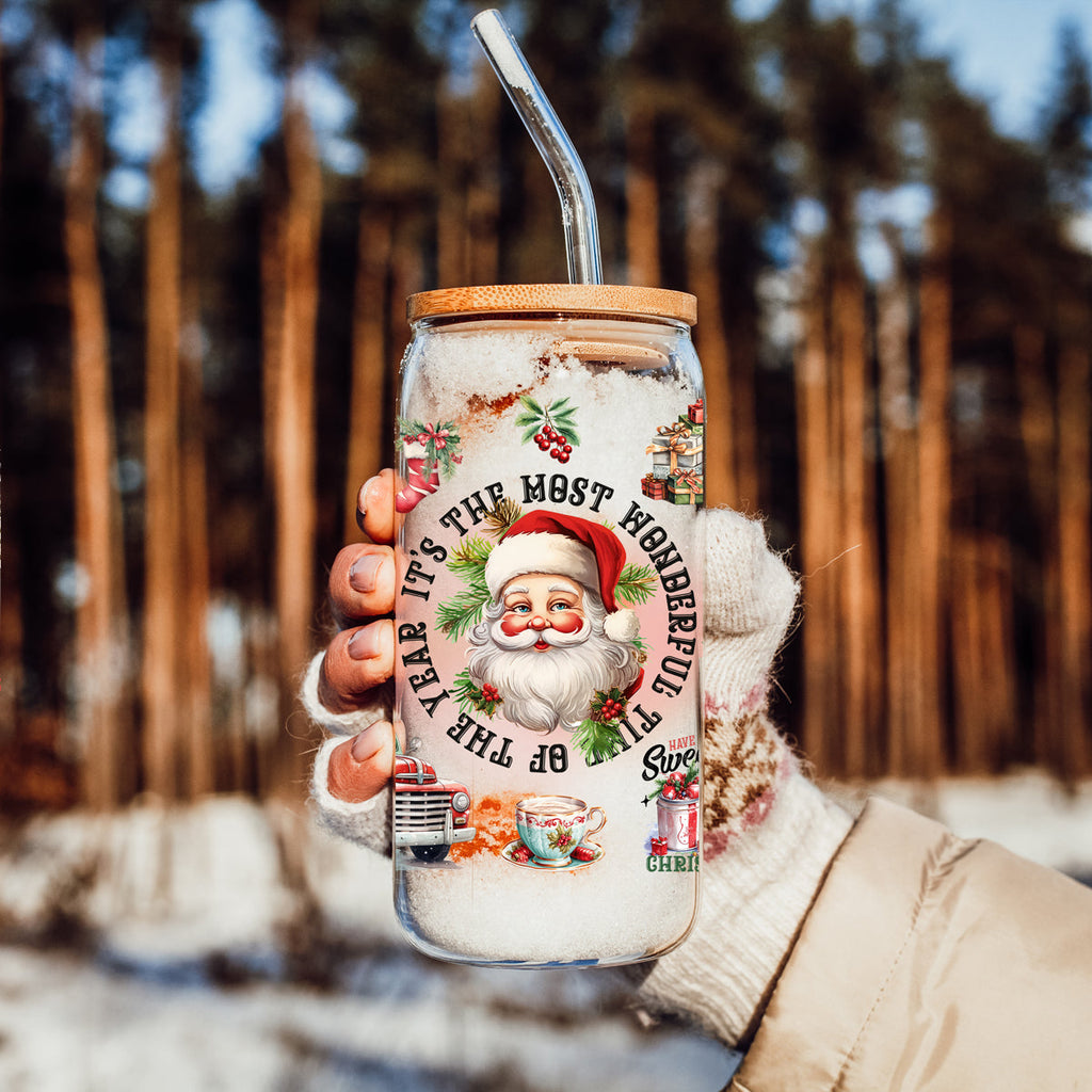Vintage Christmas Glass Tumbler — 17 oz