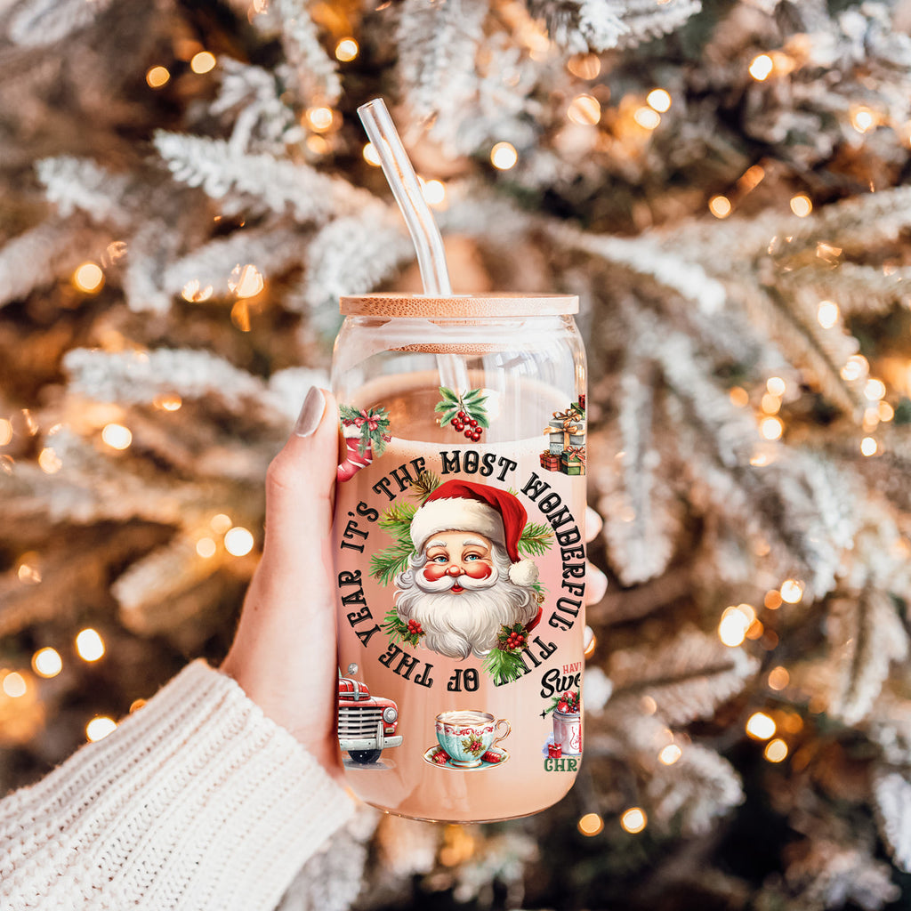 Vintage Christmas Glass Tumbler — 17 oz