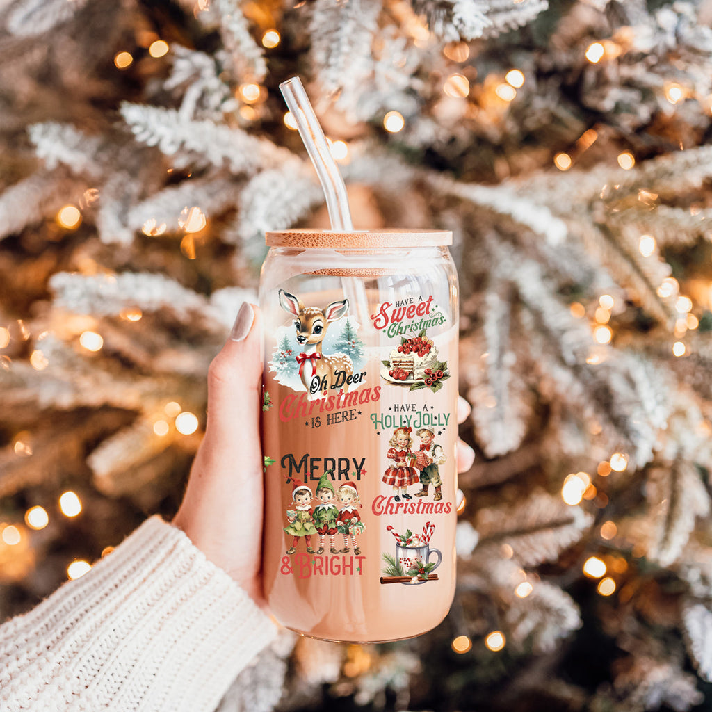 Vintage Christmas Glass Tumbler — 17 oz