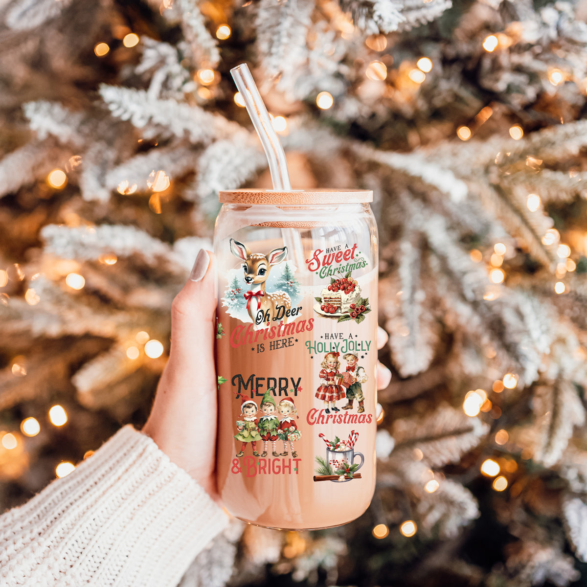 Vintage Christmas Glass Tumbler — 17 oz