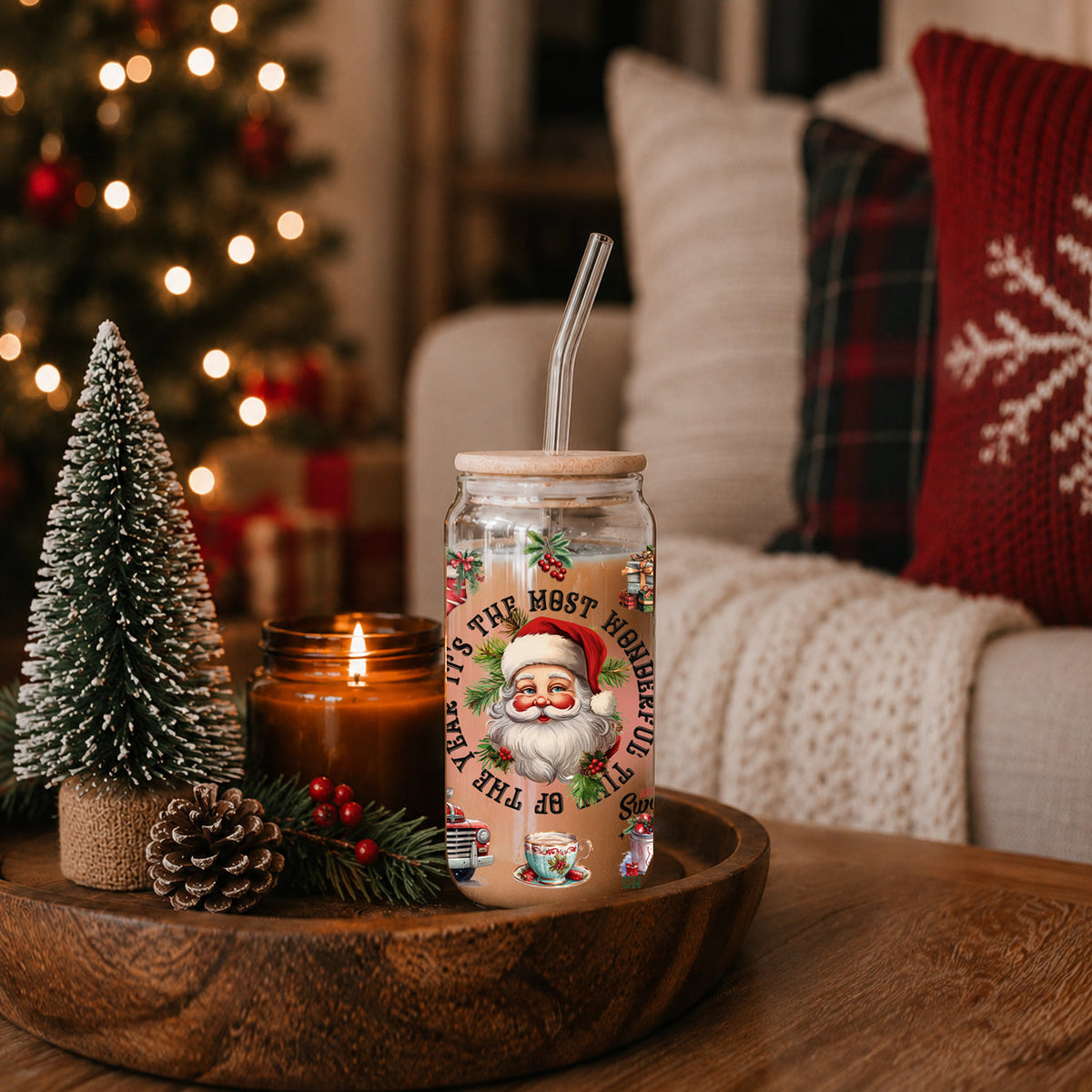 Vintage Christmas Glass Tumbler — 17 oz