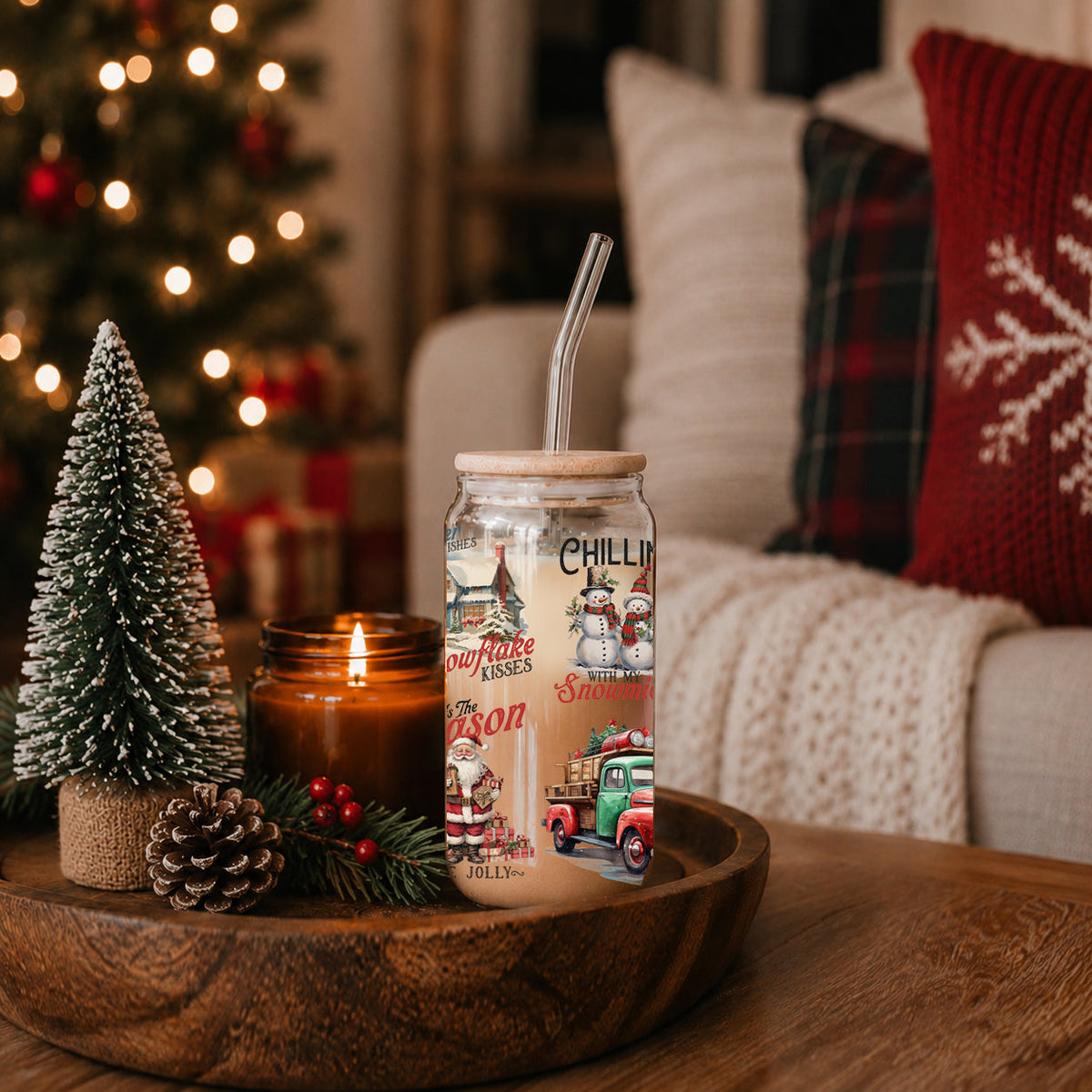 Vintage Christmas Glass Tumbler — 17 oz