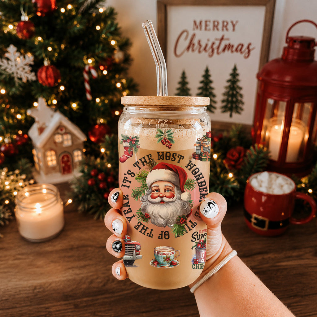 Vintage Christmas Glass Tumbler — 17 oz