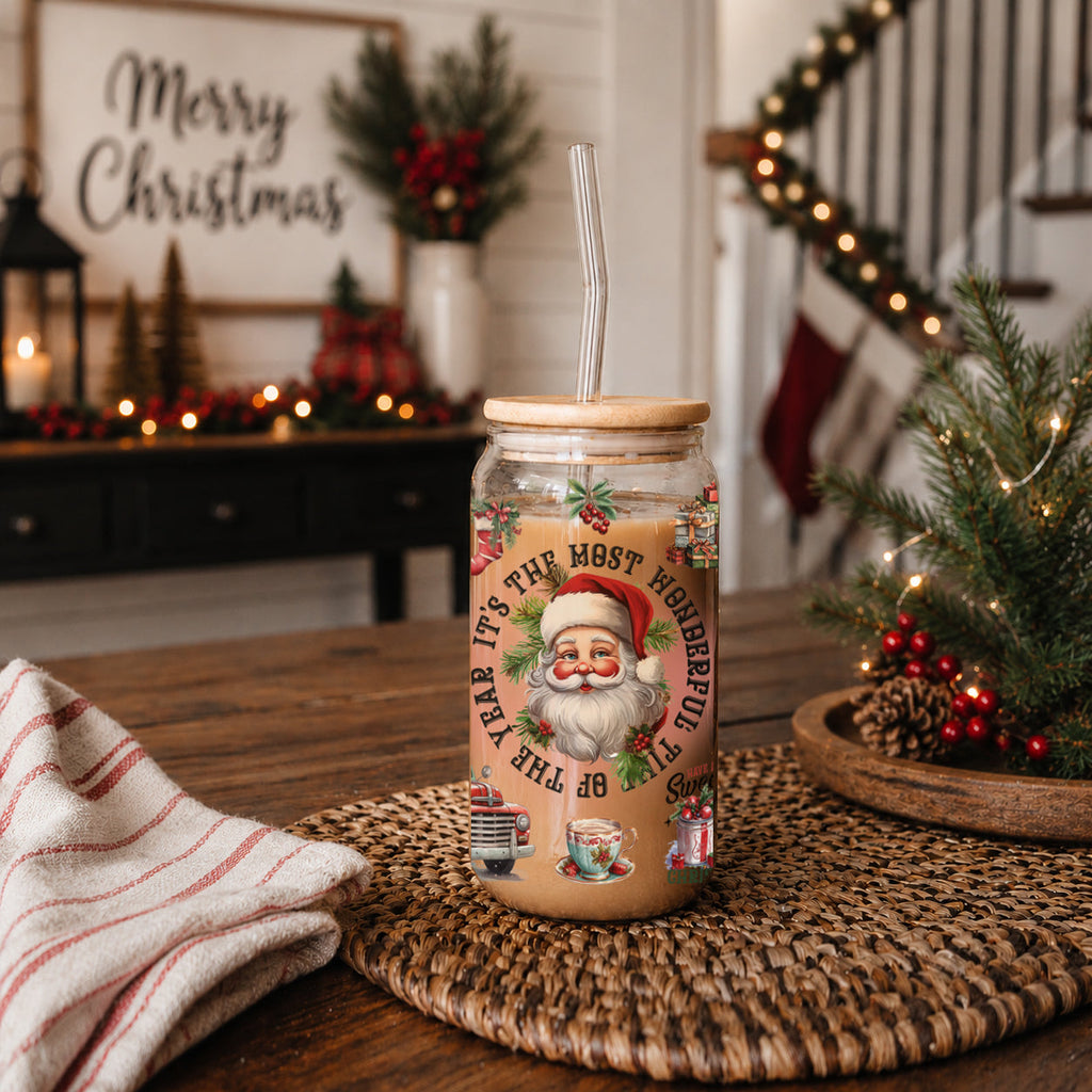 Vintage Christmas Glass Tumbler — 17 oz