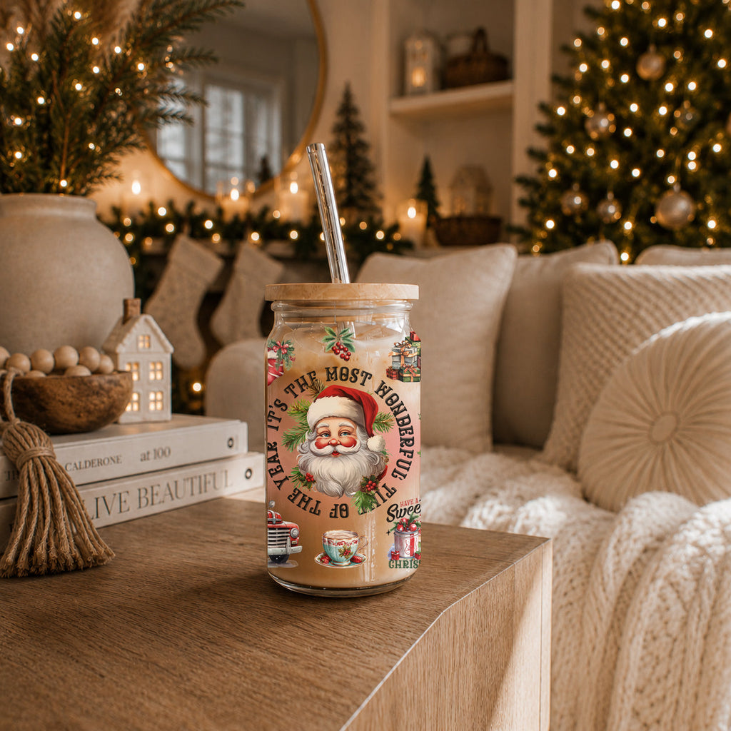 Vintage Christmas Glass Tumbler — 17 oz