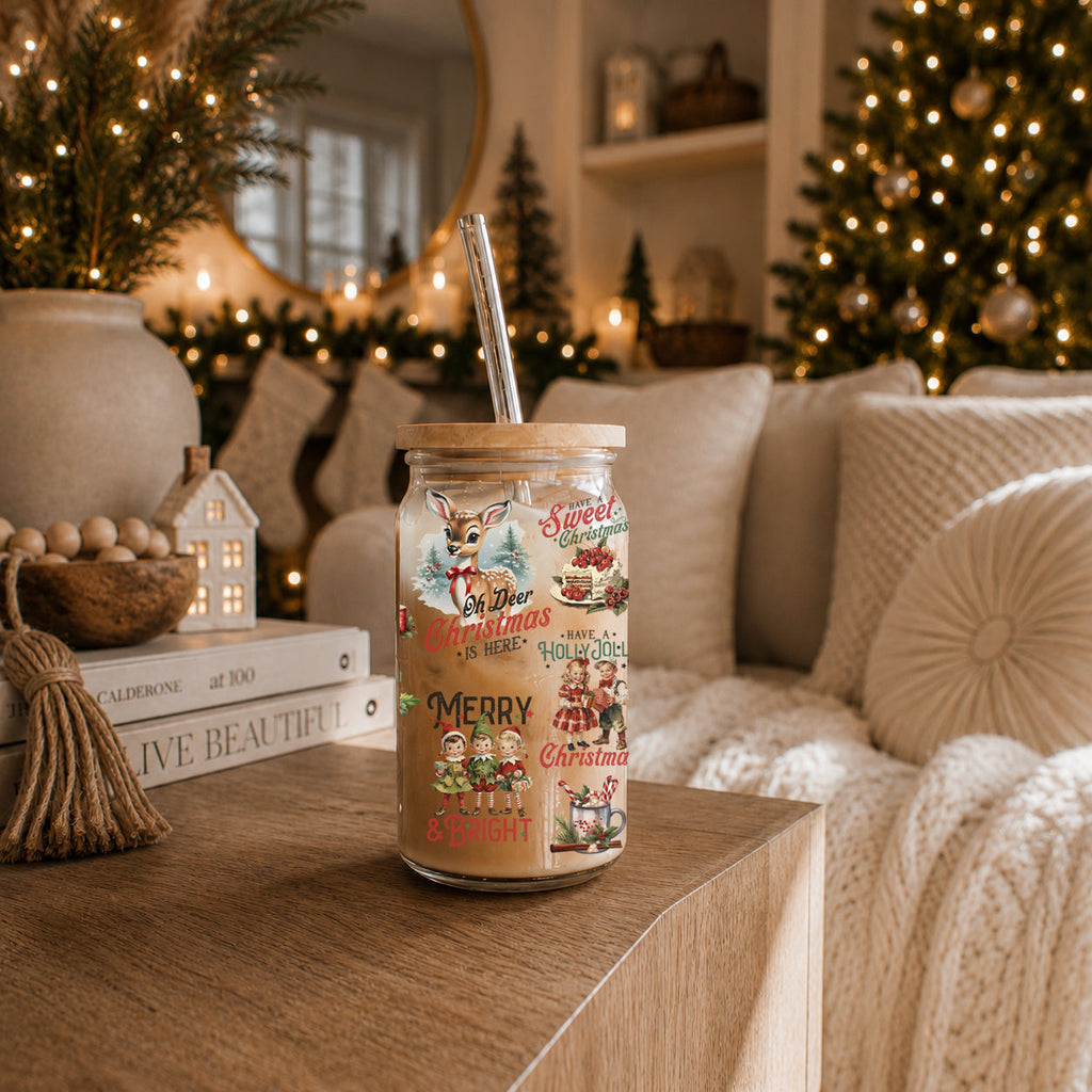 Vintage Christmas Glass Tumbler — 17 oz