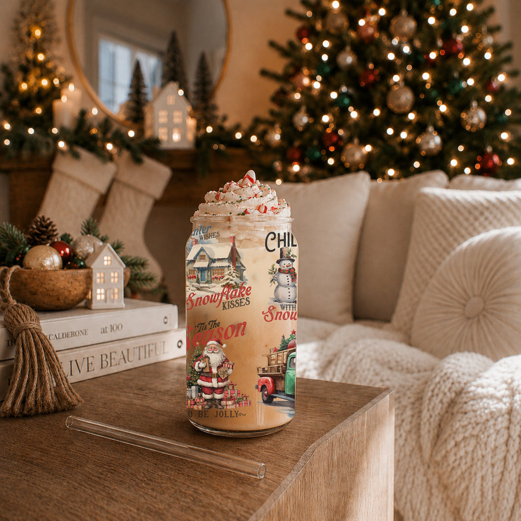 Vintage Christmas Glass Tumbler — 17 oz