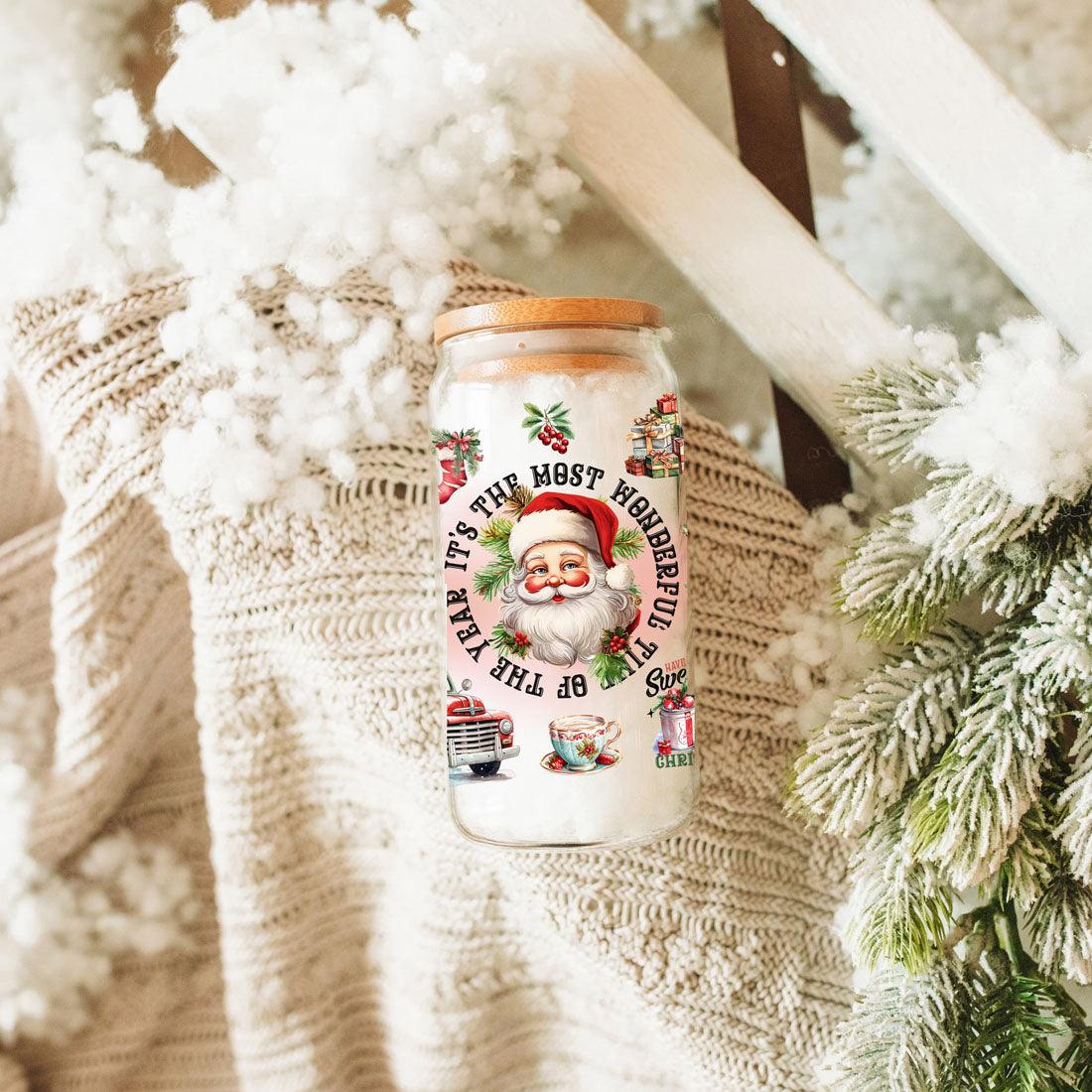 Vintage Christmas Glass Tumbler — 17 oz