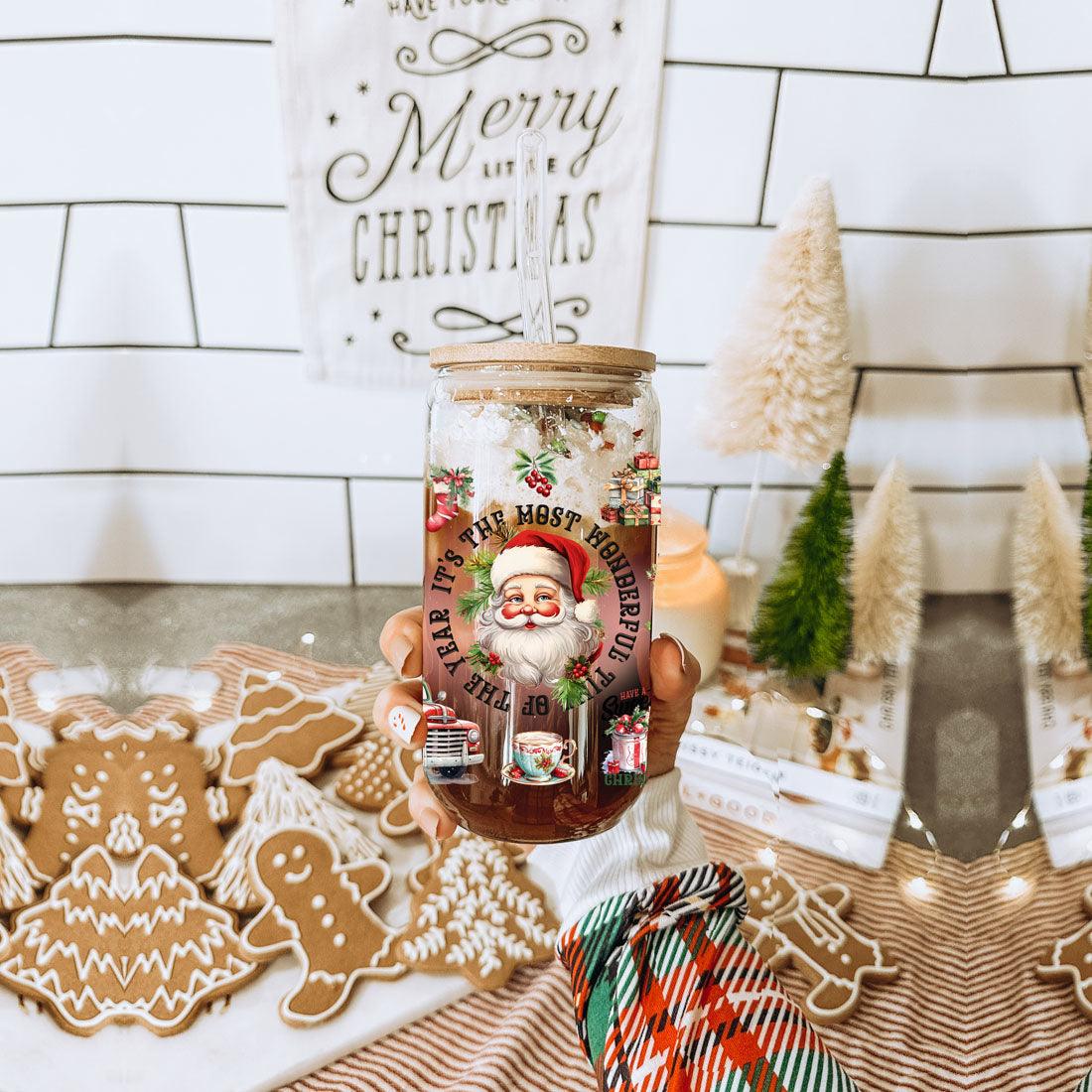 Vintage Christmas Glass Tumbler — 17 oz