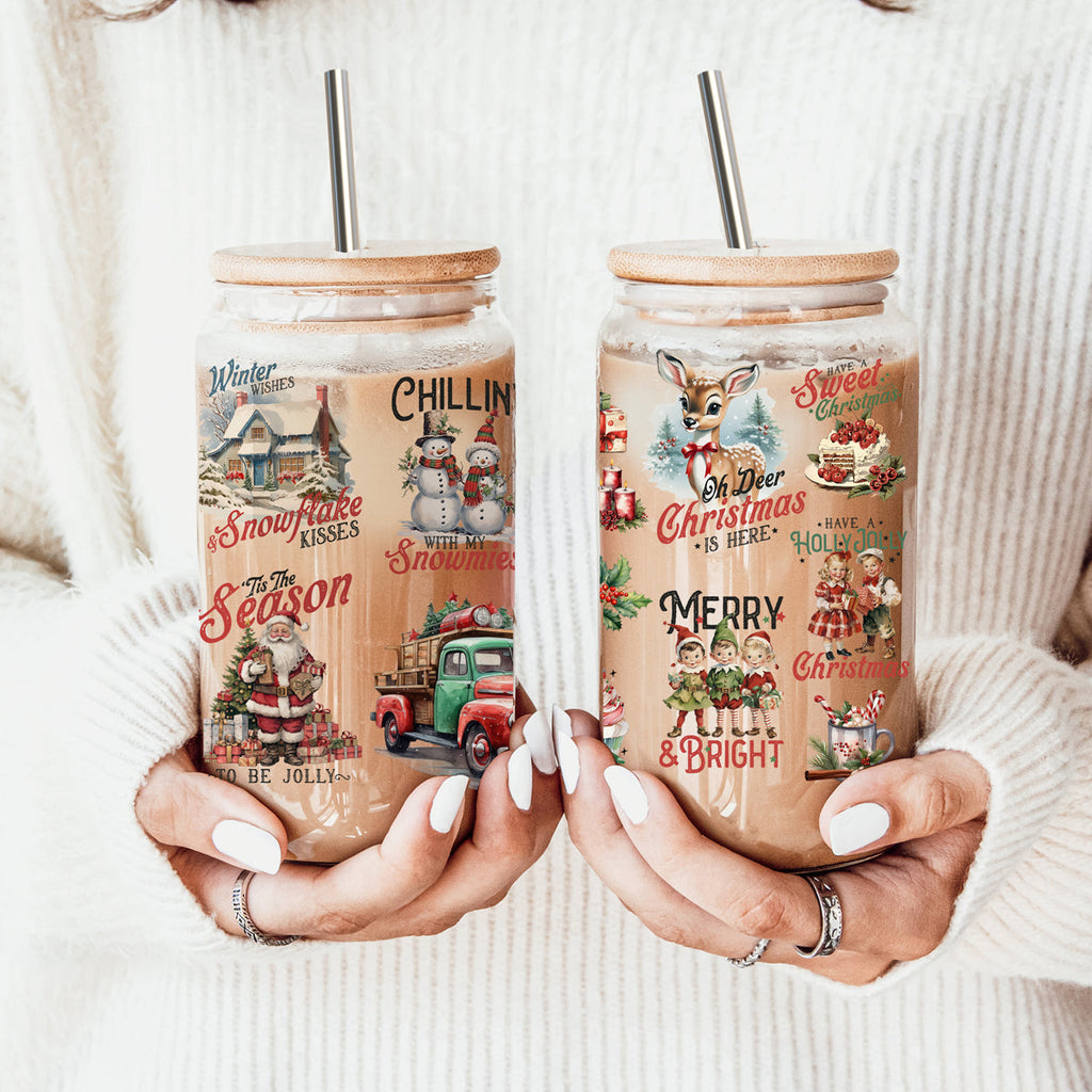 Vintage Christmas Glass Tumbler — 17 oz