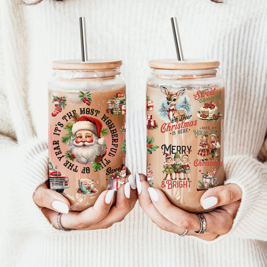 Vintage Christmas Glass Tumbler — 17 oz