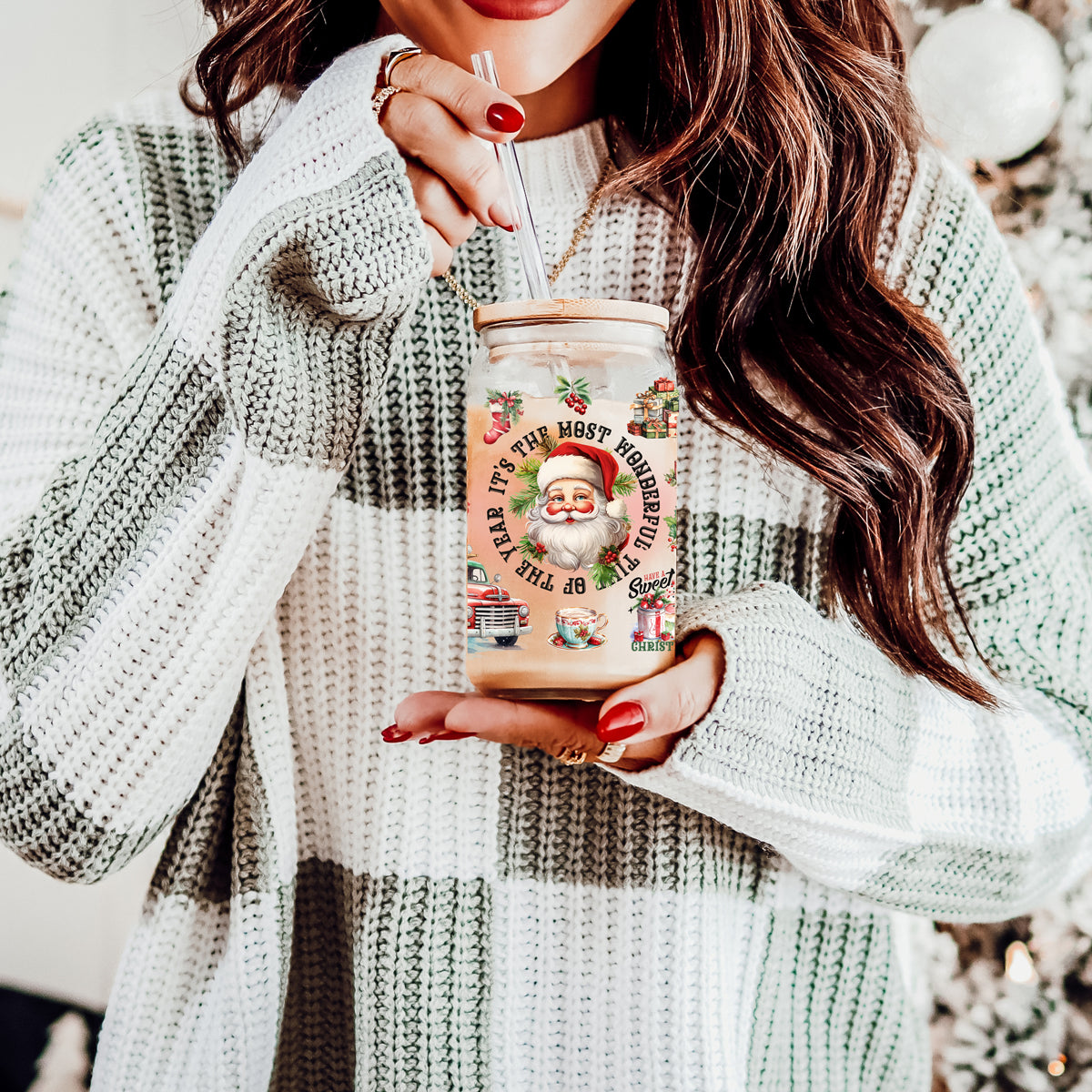 Vintage Christmas Glass Tumbler — 17 oz