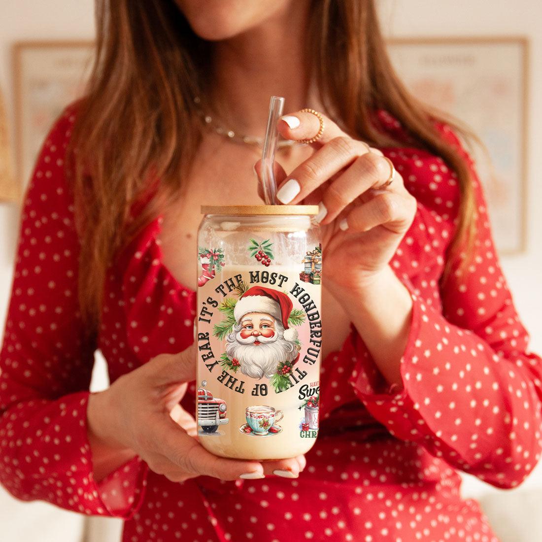 Vintage Christmas Glass Tumbler — 17 oz