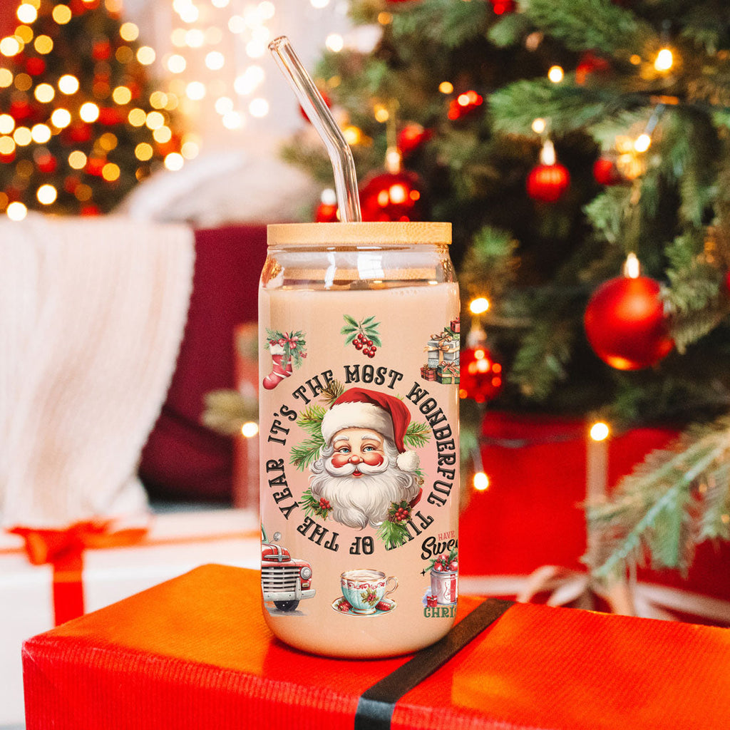 Vintage Christmas Glass Tumbler — 17 oz
