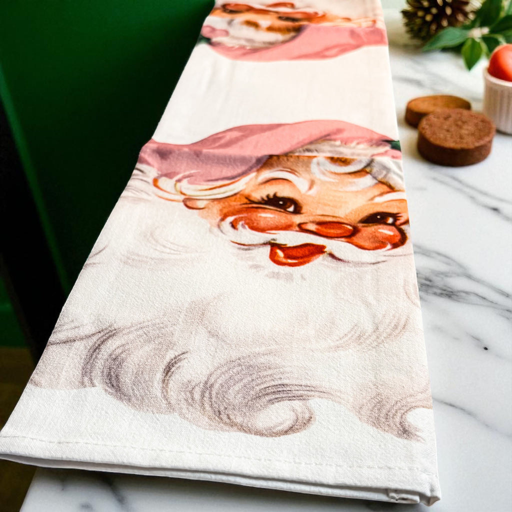 Vintage Pink Santa Christmas Kitchen Towel