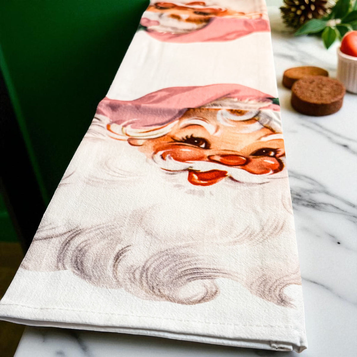 Vintage Pink Santa Christmas Kitchen Towel