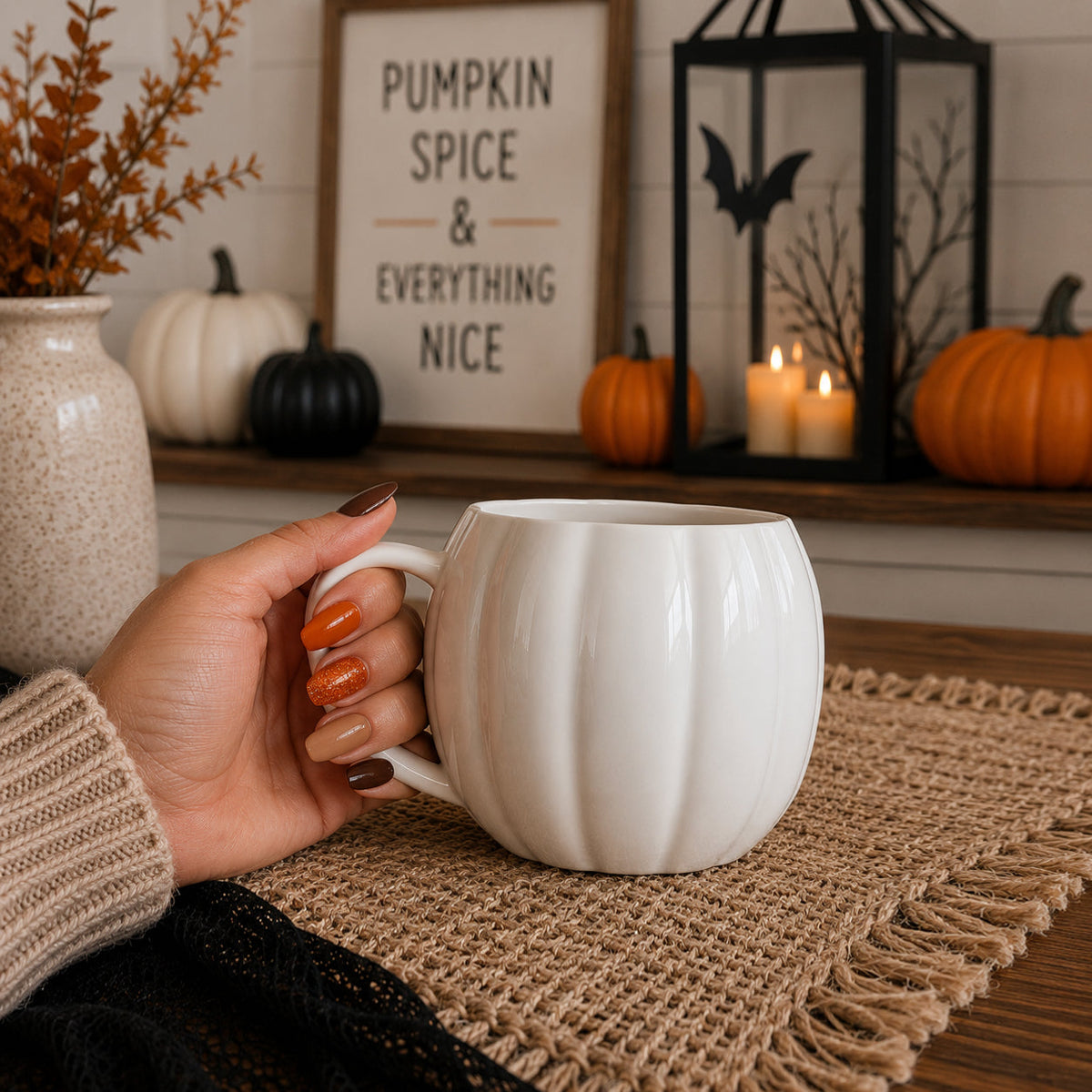 Pumpkin-Shaped Ceramic Mug — 16.8 oz
