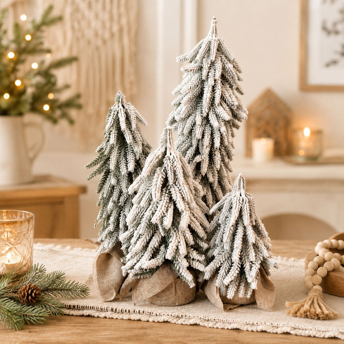 Snow-Covered Tabletop Christmas Trees