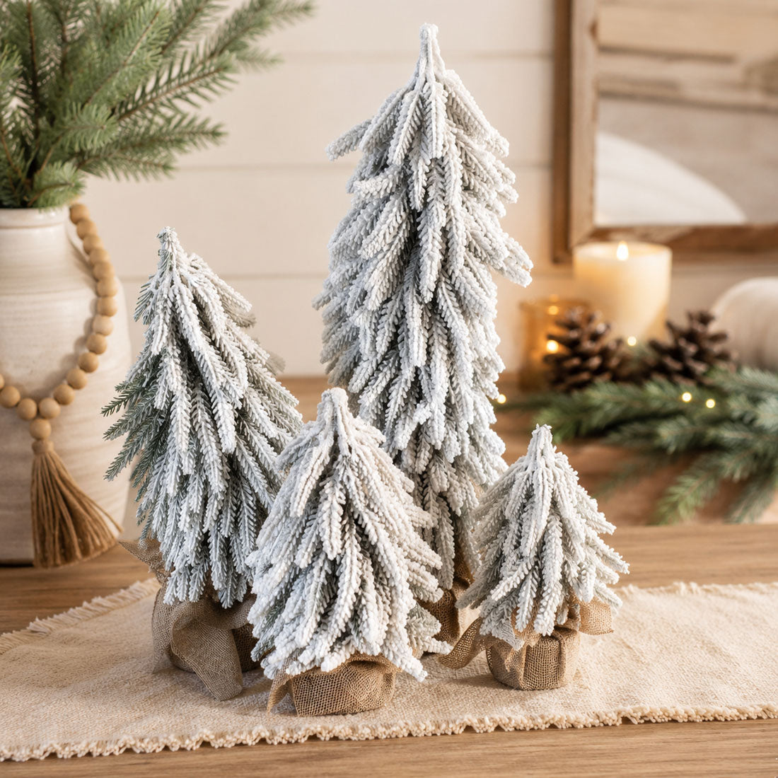 Snow-Covered Tabletop Christmas Trees